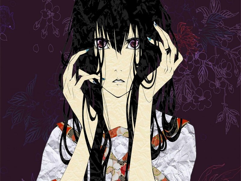 Anime Girl with Black Hair — Purple, Dramatic, Manga