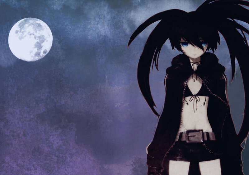 Anime Girl with Black Hair — Purple, Dramatic, Night, Moon