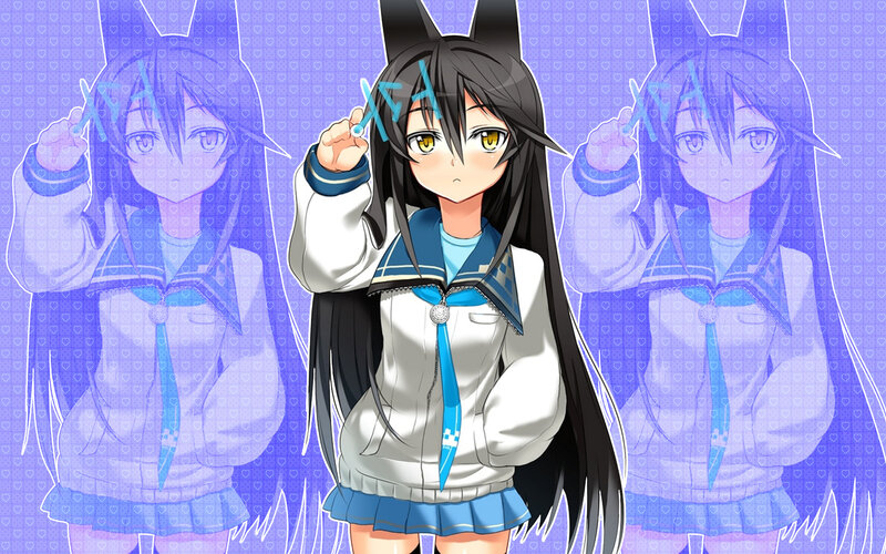 Anime Girl with Black Hair — Purple, Playful, School Uniform