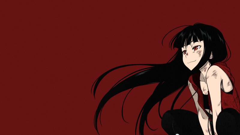 Anime Girl with Black Hair — Red, Dramatic, Manga, Red Background