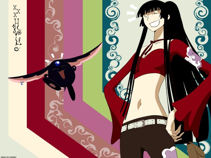 Anime Girl with Black Hair — Red, Playful