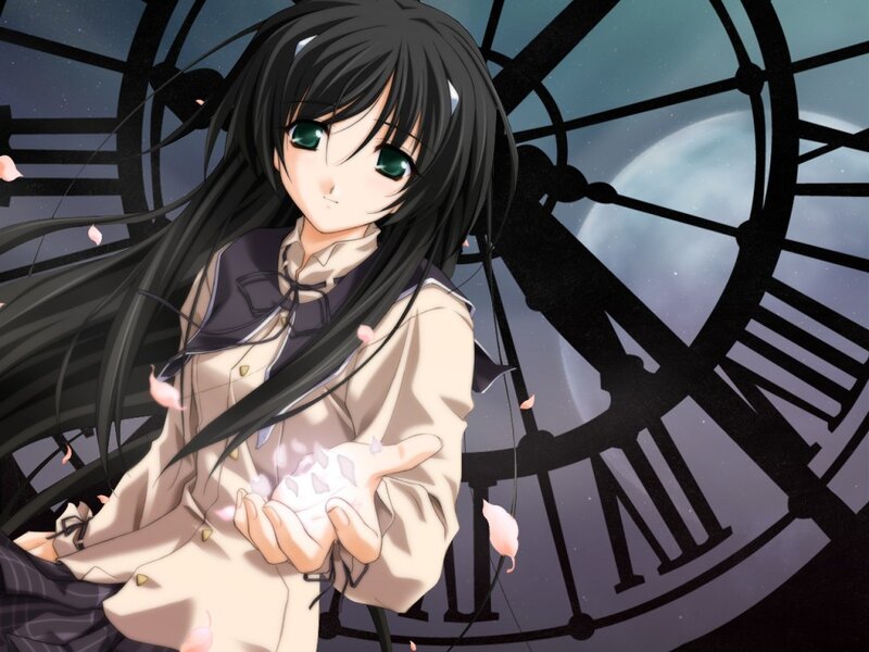 Anime Girl with Black Hair — Serene, Night