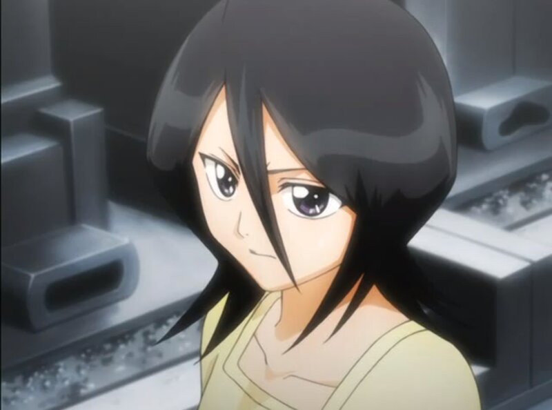 Anime Girl with Black Hair — Serious, Yellow Top
