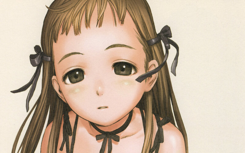 anime girl with black ribbons
