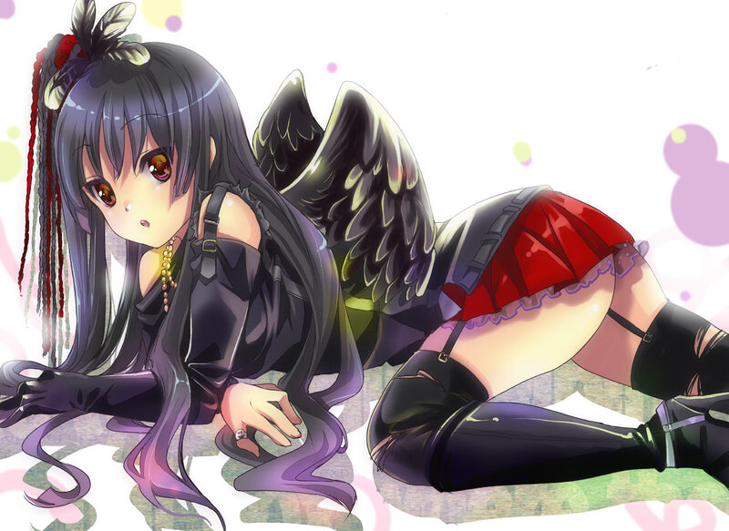 anime girl with black wings