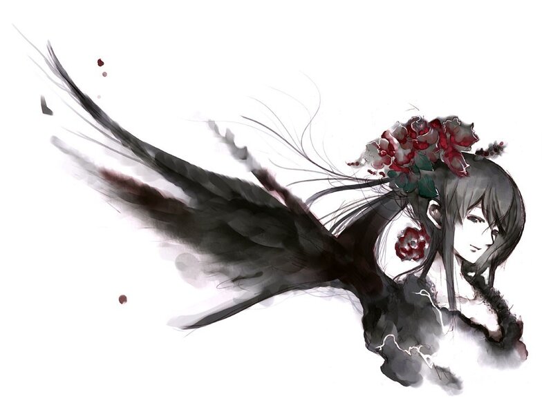 Anime girl with black wings