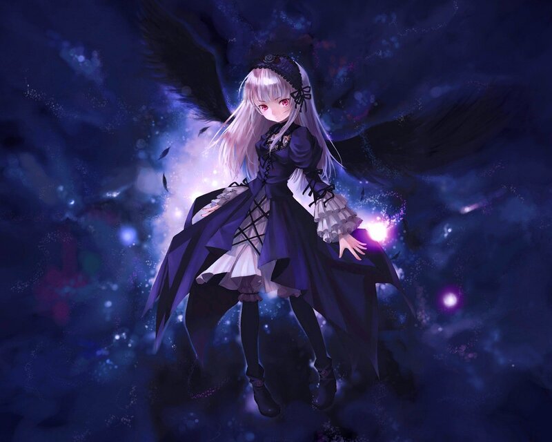 anime girl with black wings