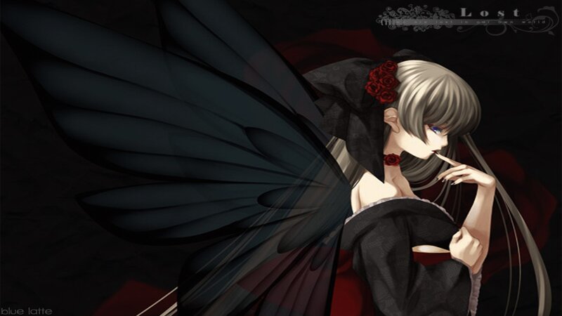 anime girl with black wings
