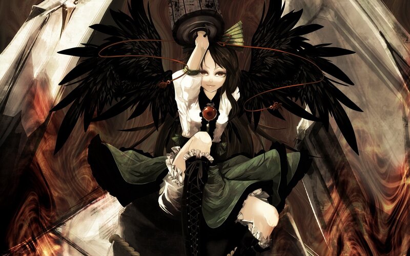 anime girl with black wings