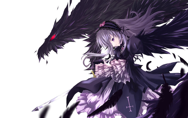 anime girl with black wings