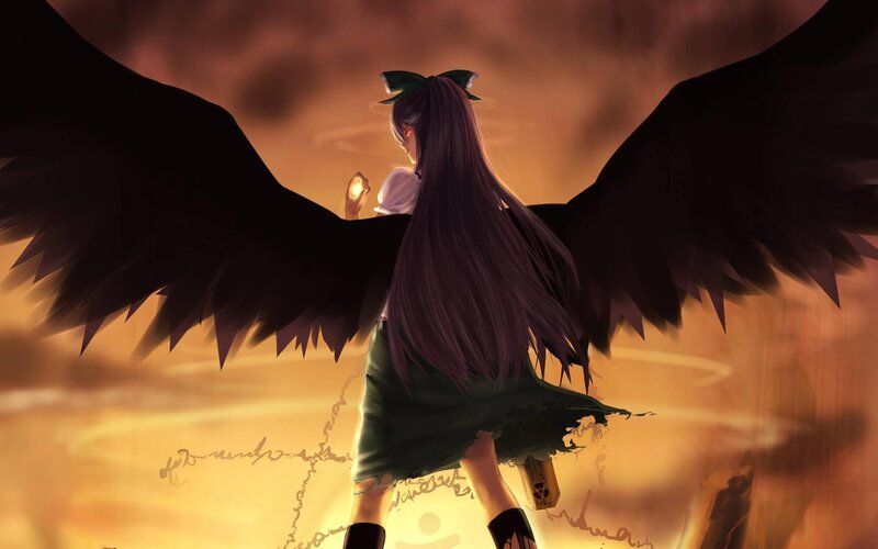 Anime girl with black wings