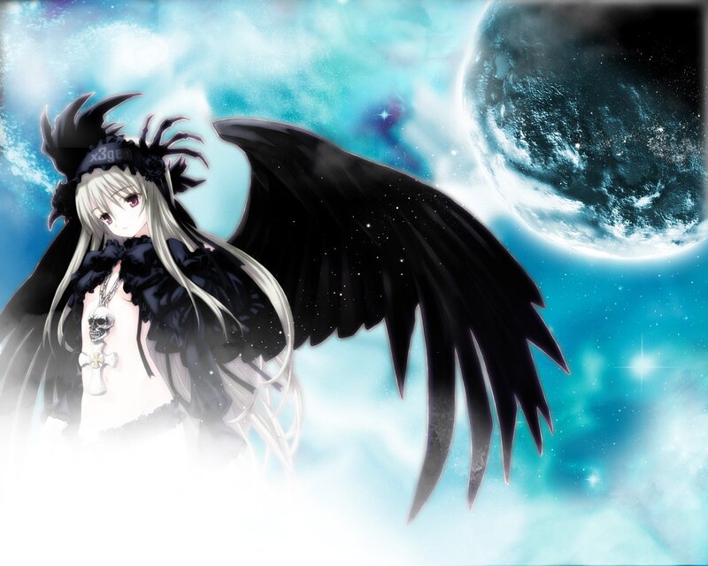 anime girl with black wings