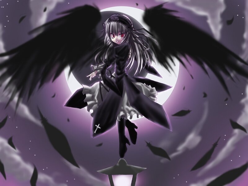 Anime girl with black wings