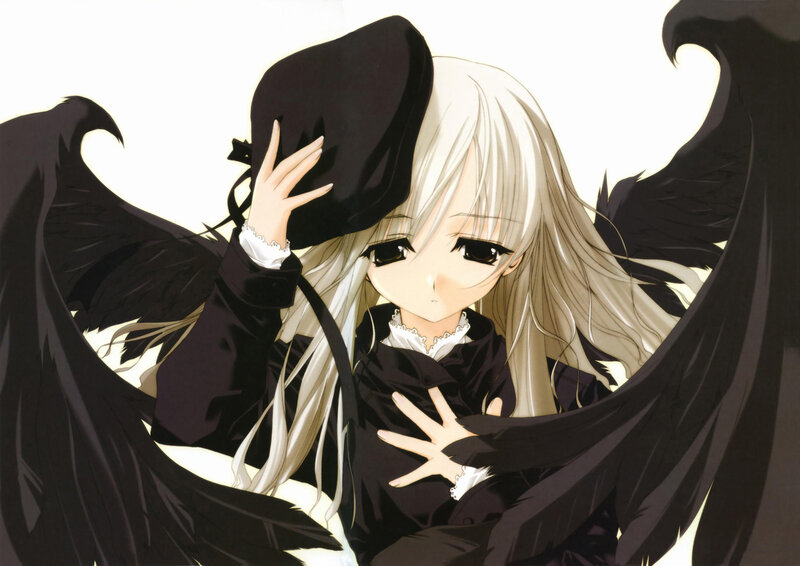 anime girl with black wings