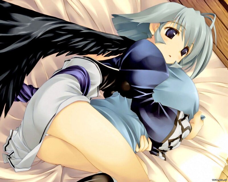 anime girl with black wings