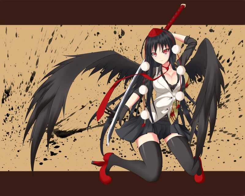 anime girl with black wings
