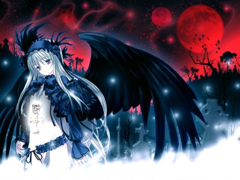 anime girl with black wings
