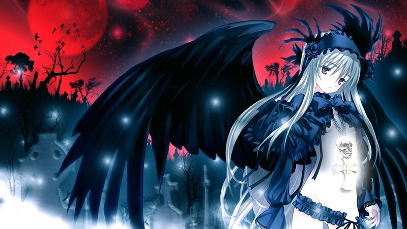 anime girl with black wings