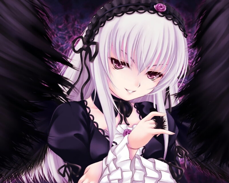 anime girl with black wings