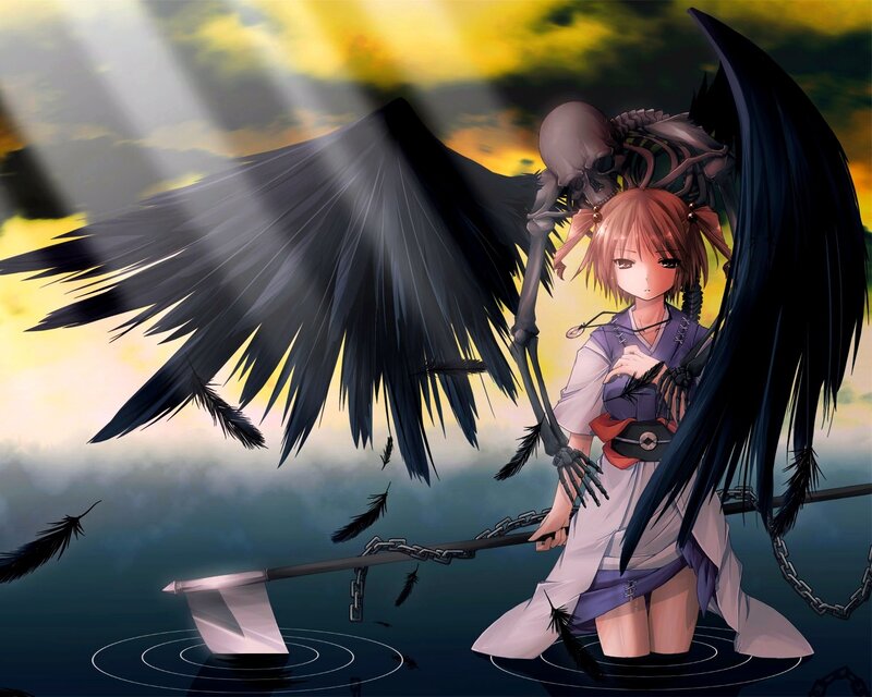 Anime girl with black wings