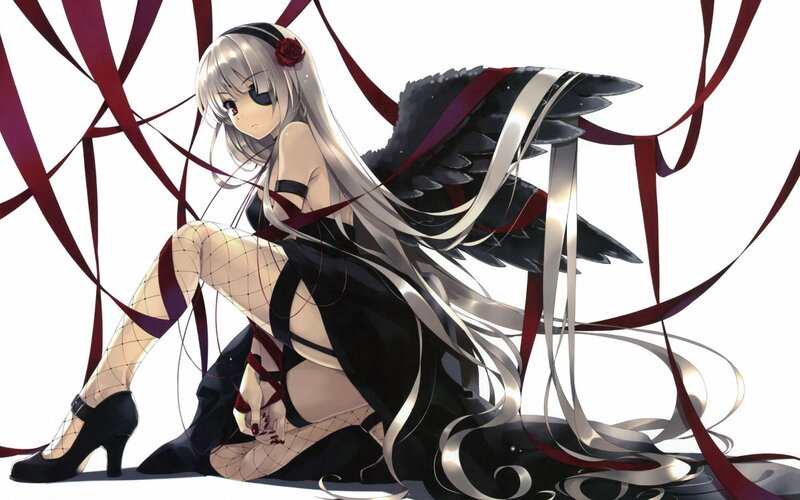 anime girl with black wings