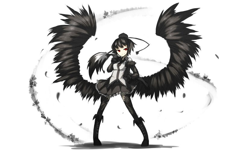 anime girl with black wings