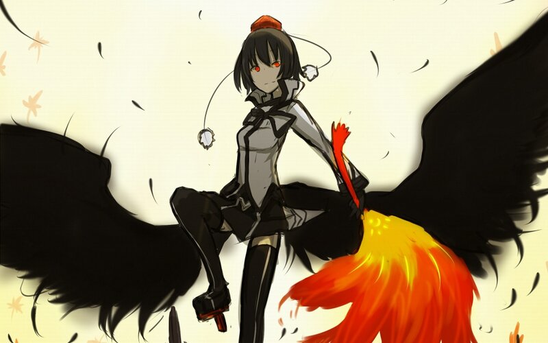 anime girl with black wings