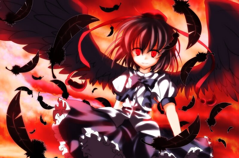 Anime girl with black wings