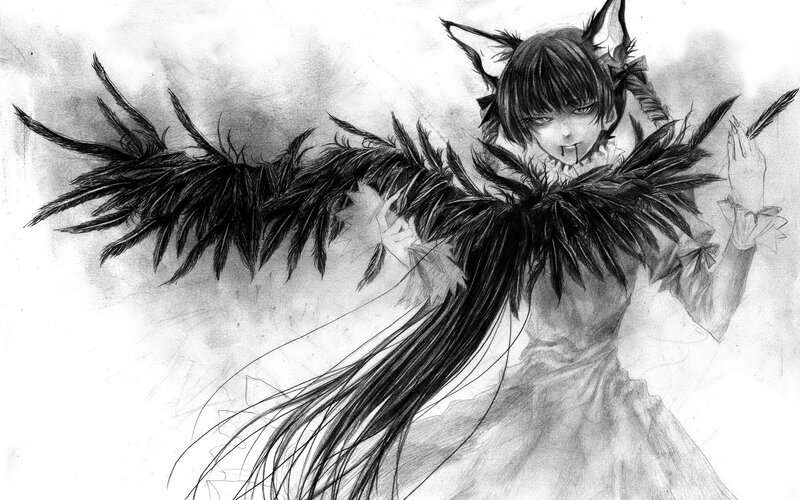 anime girl with black wings