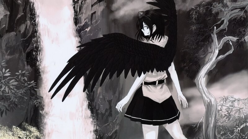anime girl with black wings