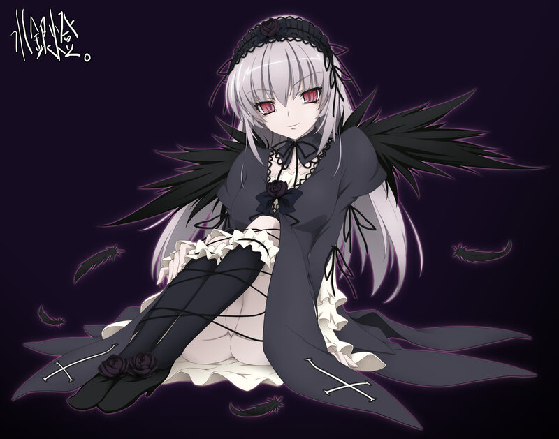 anime girl with black wings