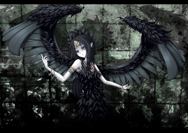 anime girl with black wings