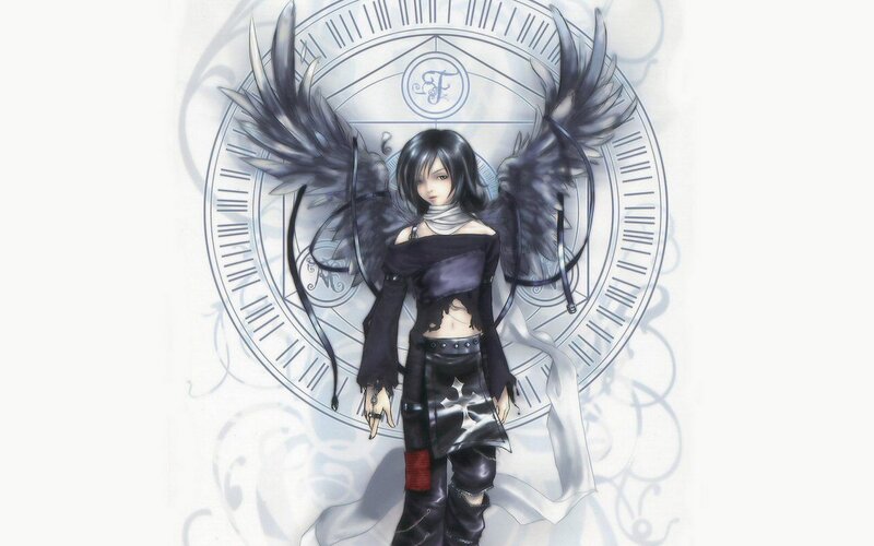 anime girl with black wings