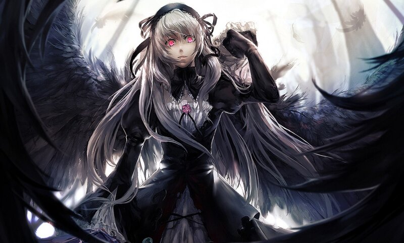 anime girl with black wings