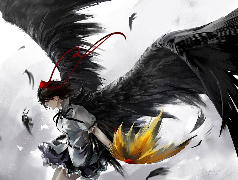 anime girl with black wings