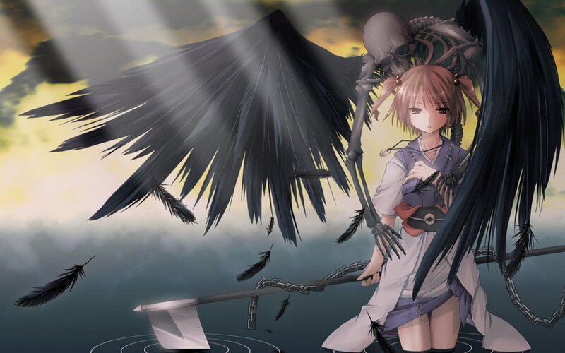 anime girl with black wings