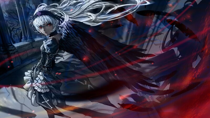 anime girl with black wings