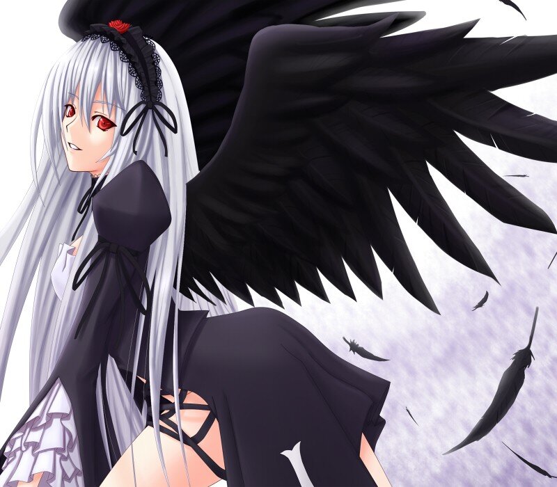 anime girl with black wings