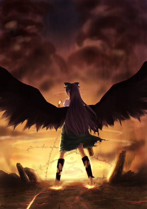 Anime girl with black wings
