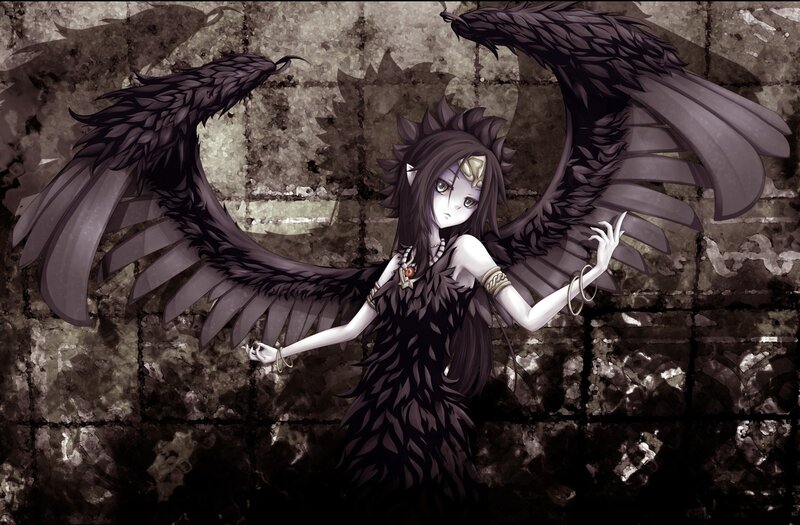 Anime girl with black wings