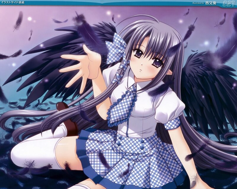 Anime girl with black wings