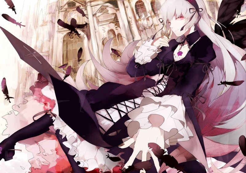anime girl with black wings