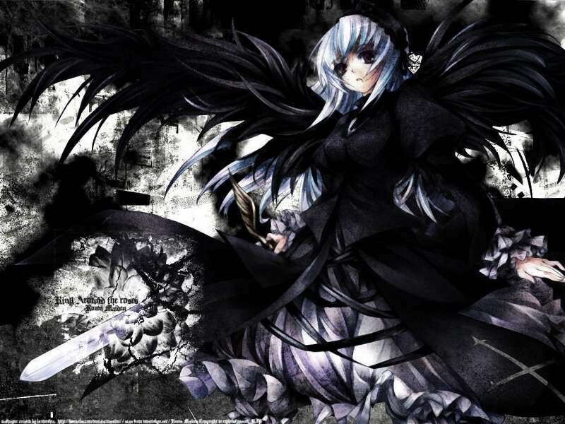 anime girl with black wings