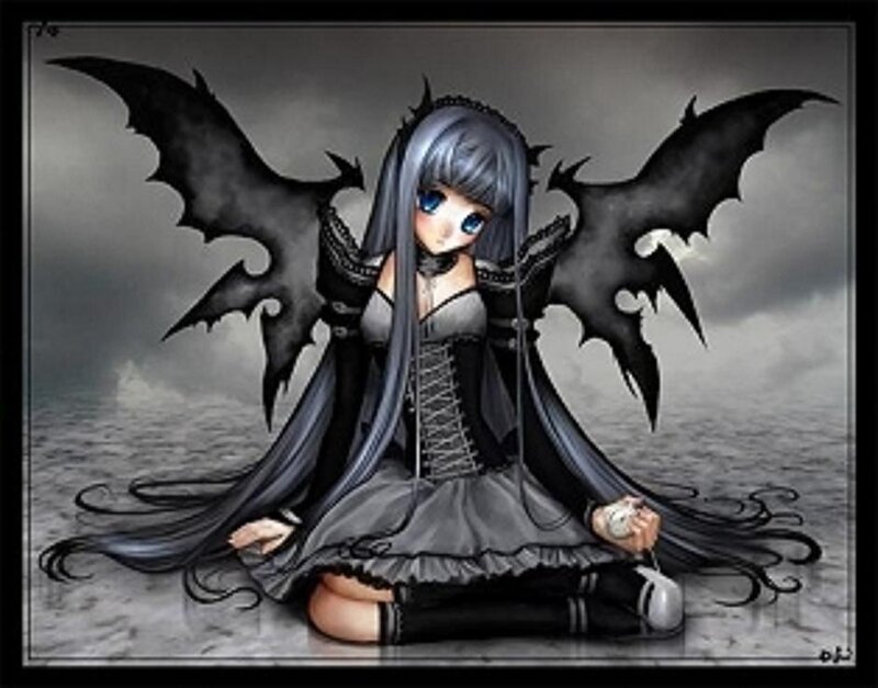 anime girl with black wings