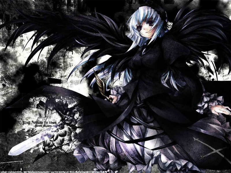 anime girl with black wings