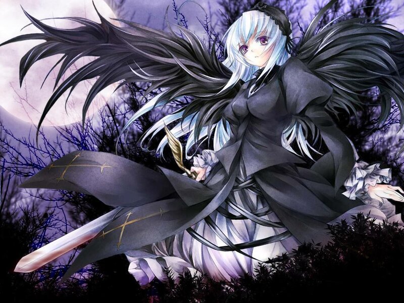 Anime girl with black wings