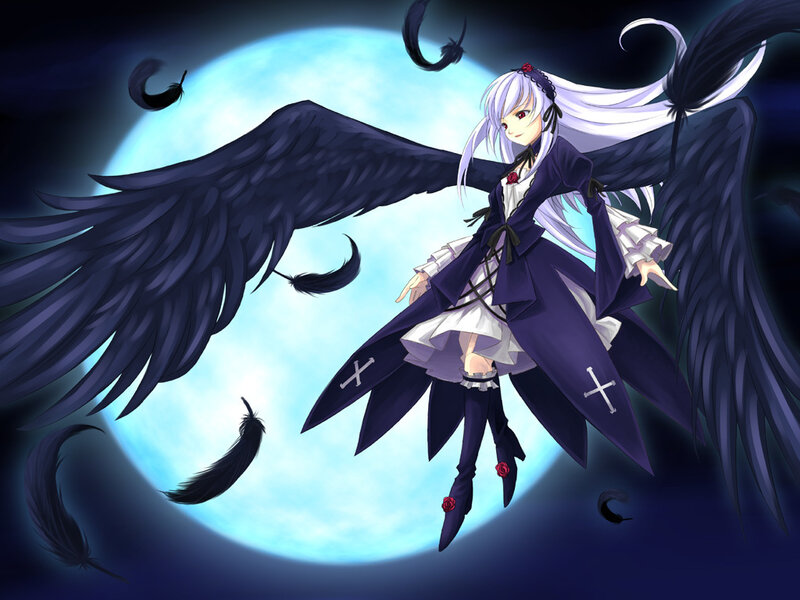 anime girl with black wings