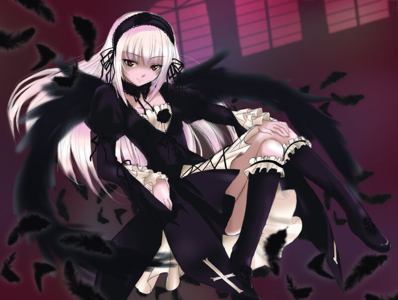 anime girl with black wings