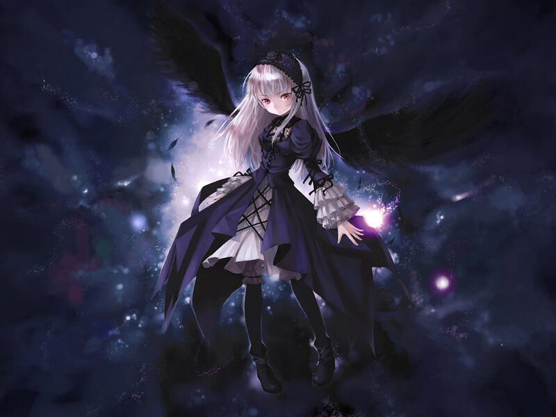 anime girl with black wings
