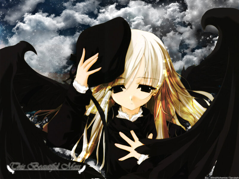 Anime girl with black wings